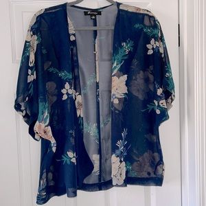 Navy and floral kimono shirt